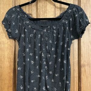 American Eagle Outfitters Gray Puff Sleeve Smocked Blouse